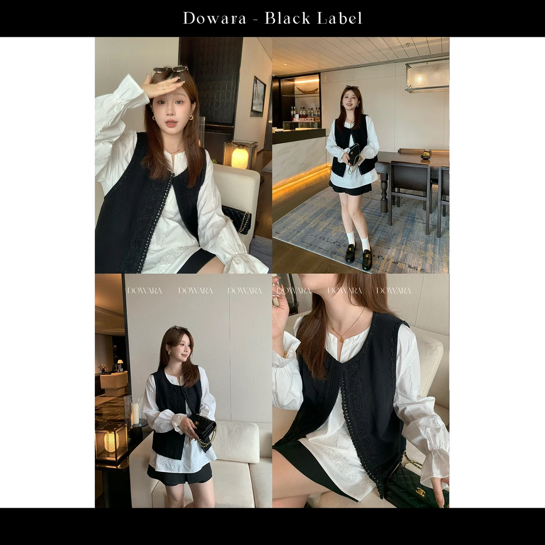 现货大婉酱黑标【雅琢诗篇】韩系设计感百搭马甲时髦新款上衣9809D