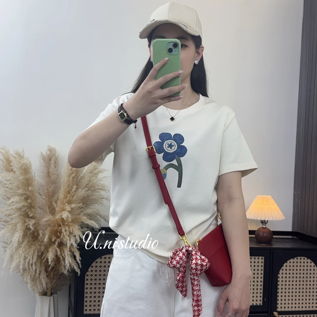 FANFAN【小花】夏季薄款棉正肩宽松T恤