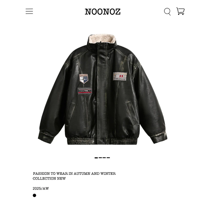 NOONOZ冬季双面穿加绒机车风皮衣棉服男潮牌美式中性风飞行员外套