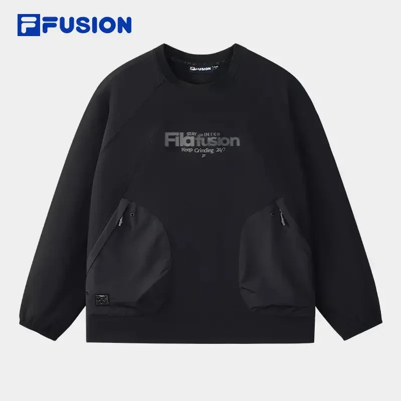 FILA FUSION斐乐男新款圆领宽松长袖纯色户外时尚卫衣T11M543202F