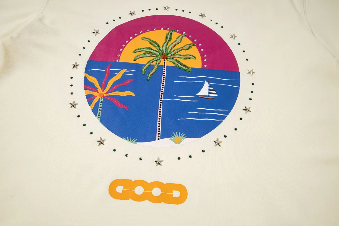 椰树烫钻花体标语印花轻奢时尚高级感短袖T恤