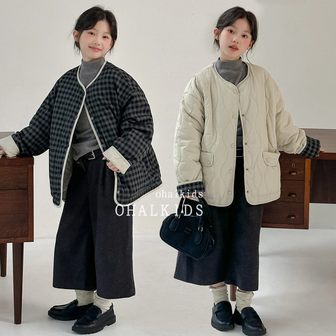 女童外套两面穿2025新款儿童冬装大童女装冬季加厚棉服女孩上衣冬