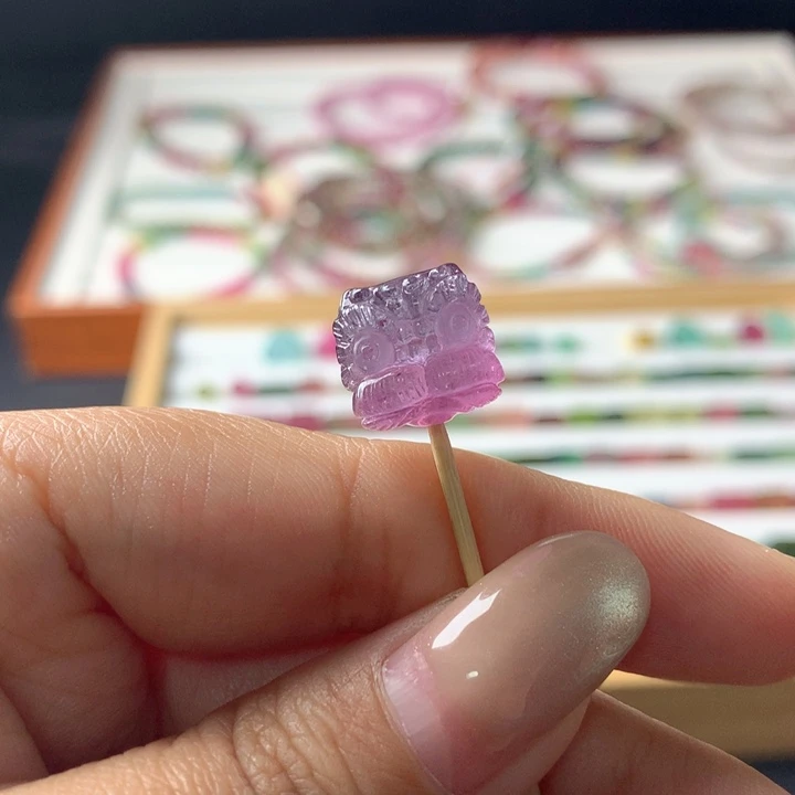 碧玺未镶嵌手链西瓜粉紫醒狮