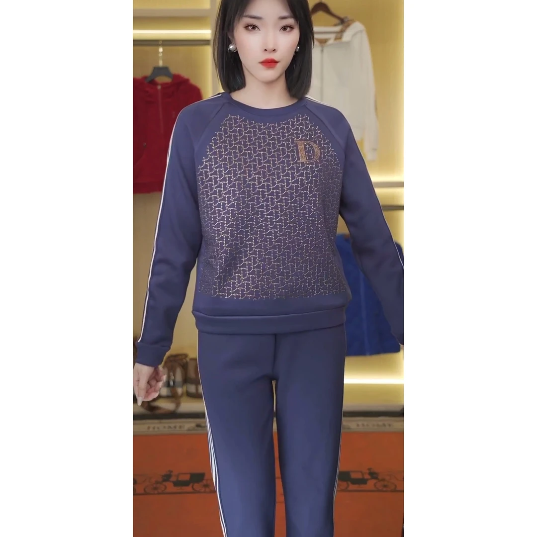617-2024加绒烫钻休闲套装