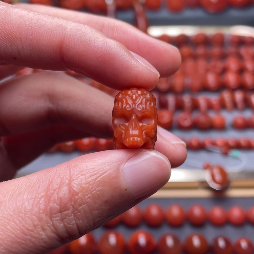 南红玛瑙未镶嵌其他W11➕瓦西柿子红骷髅头配饰柔光