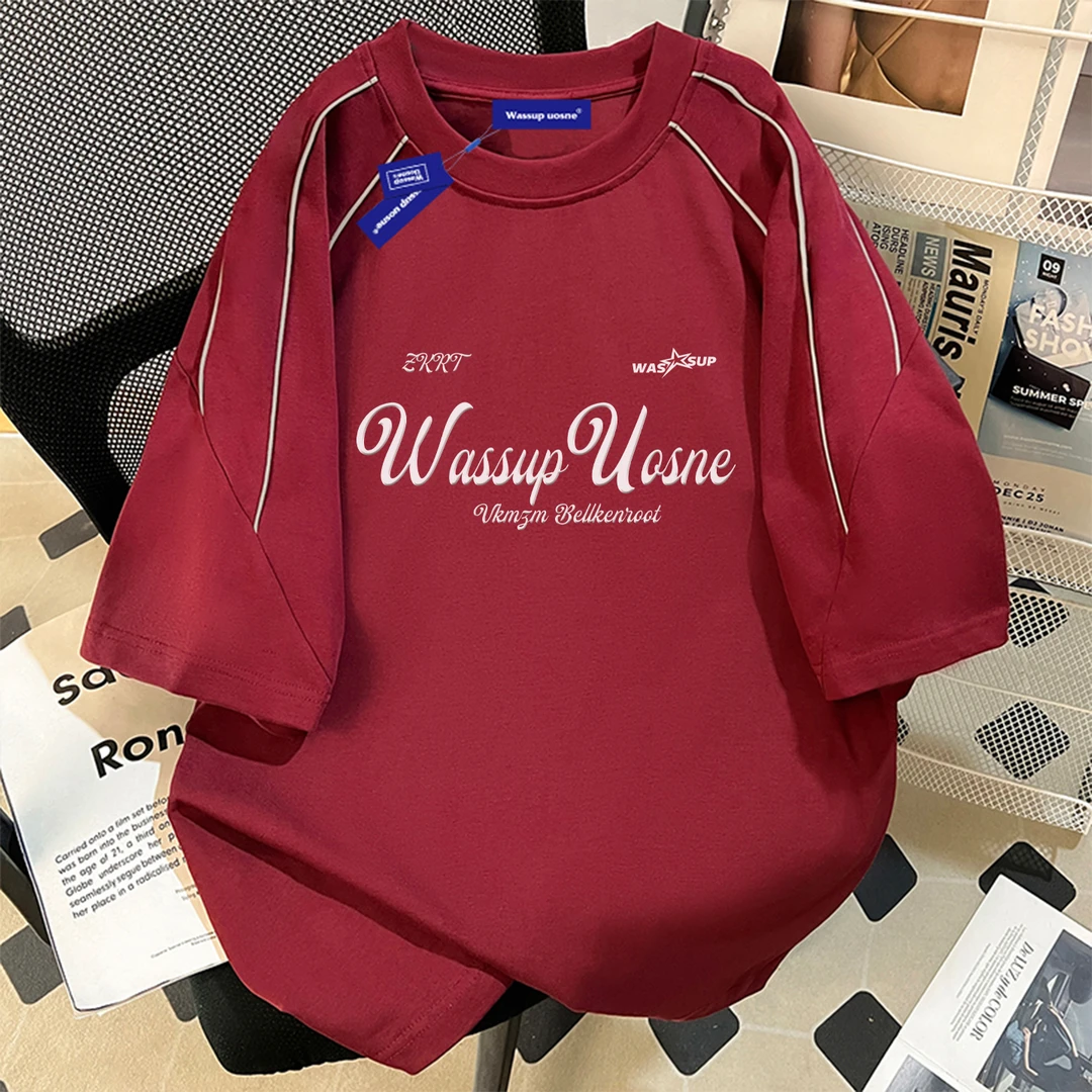 WASSUP UOSNE美式潮牌重磅纯棉短袖t恤男2025新款宽松休闲上衣服