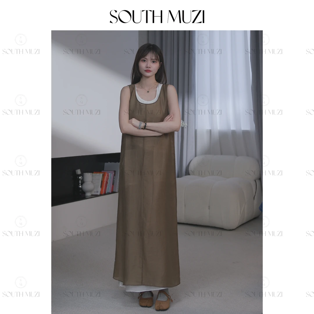 【幽庭之夜】H型裙U型领连衣裙长裙时尚宽松背带裙CXQ1506