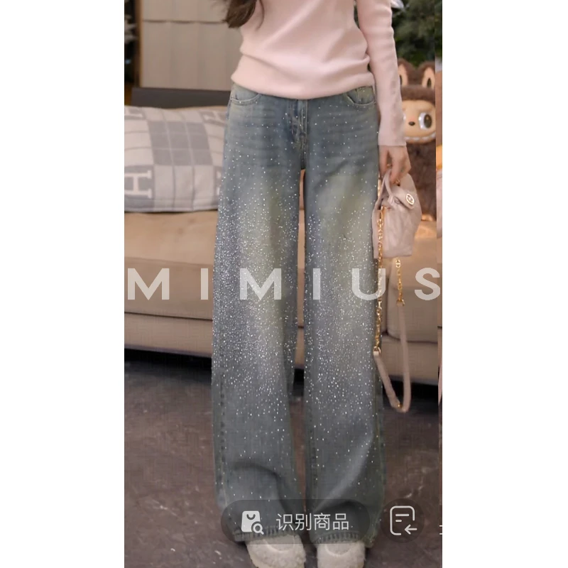 【mimius】七七 爆闪亮钻加绒加厚宽松阔腿牛仔裤 WG11130