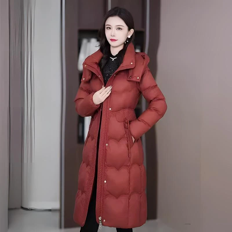 时尚百搭棉服女冬季新款洋气连帽修身显瘦中长款加厚保暖棉袄外套