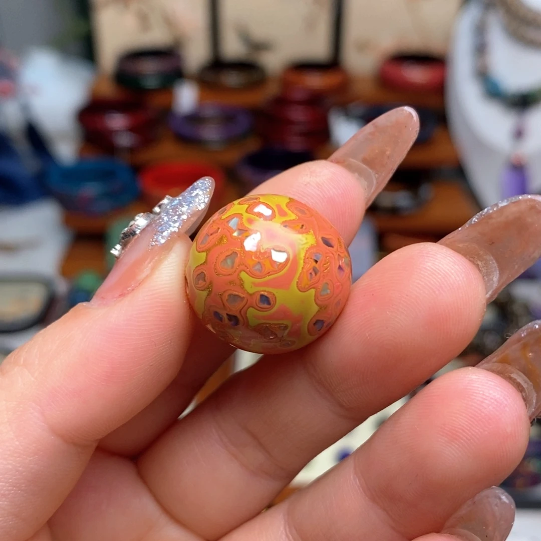 大漆20mm犀皮纹精品单珠