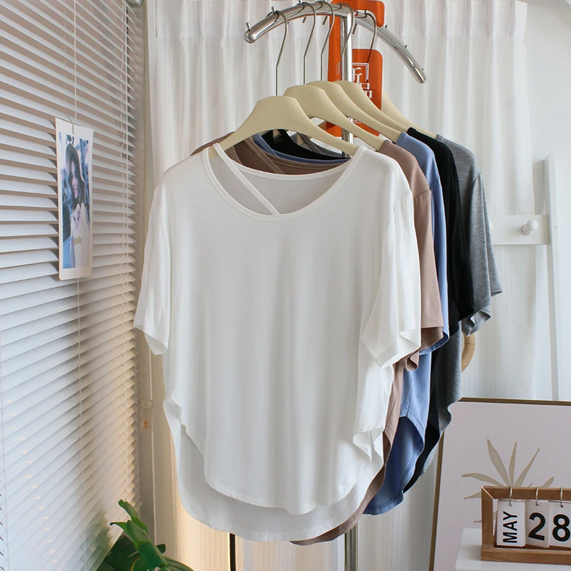 纯欲风~柔软莫代尔短袖T恤女夏薄款宽松显瘦练功服舞蹈服瑜伽上衣