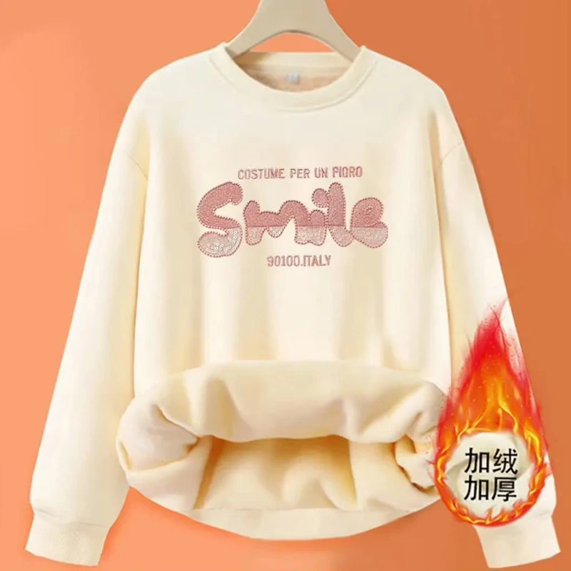 D【加绒款】秋冬女士圆领卫衣套头男女白色百搭宽松打底卫衣