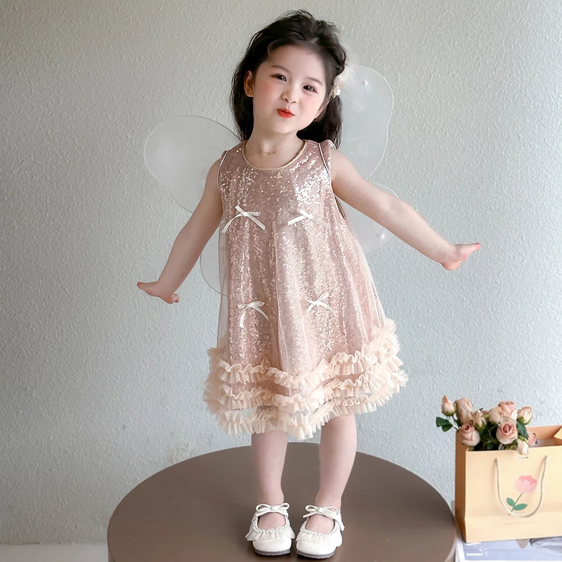 女童连衣裙夏装演出服女宝宝2025新款公主裙蝴蝶儿童表演裙子夏季