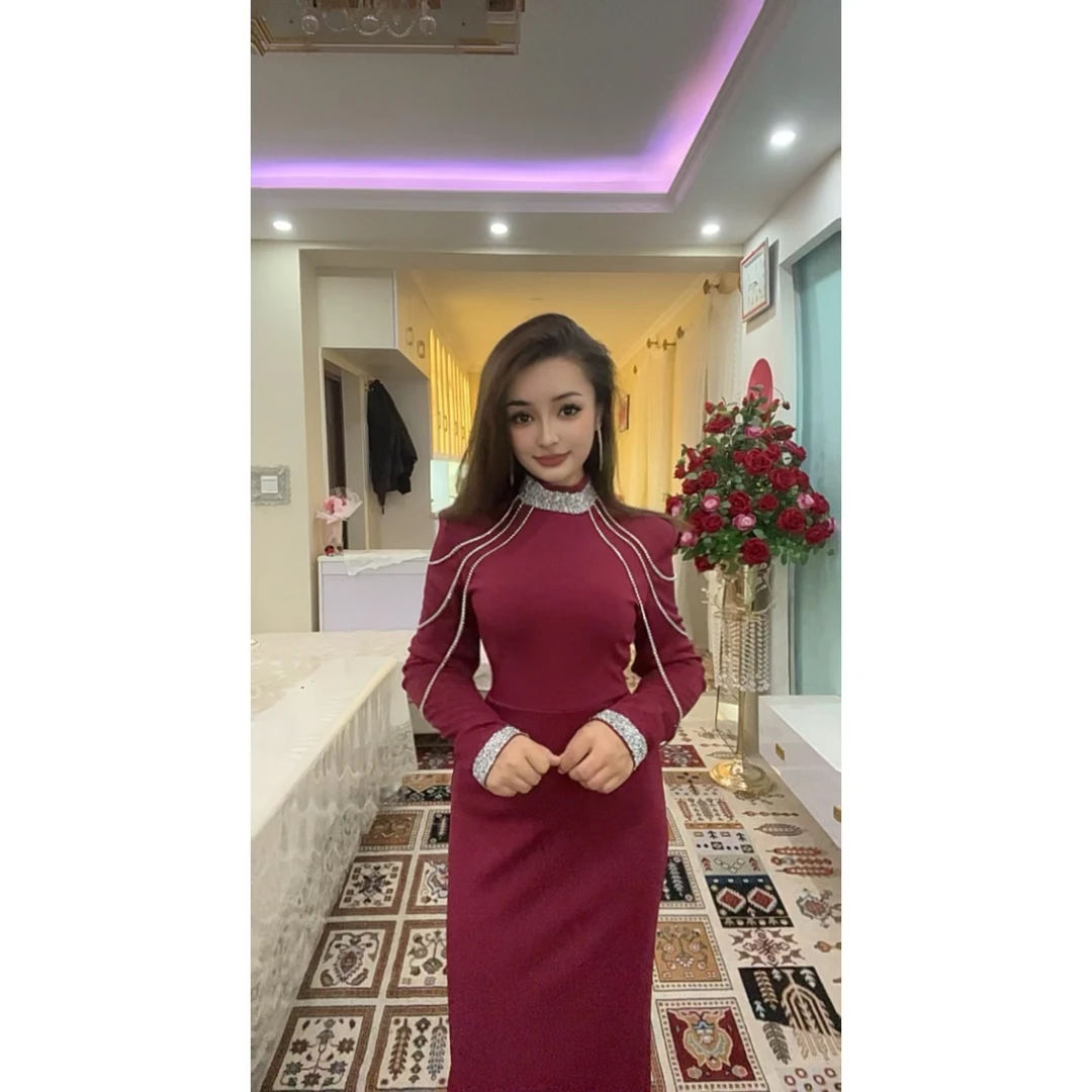 59023【包邮】重工水晶钻流苏新款小众设计款女高级装连衣裙