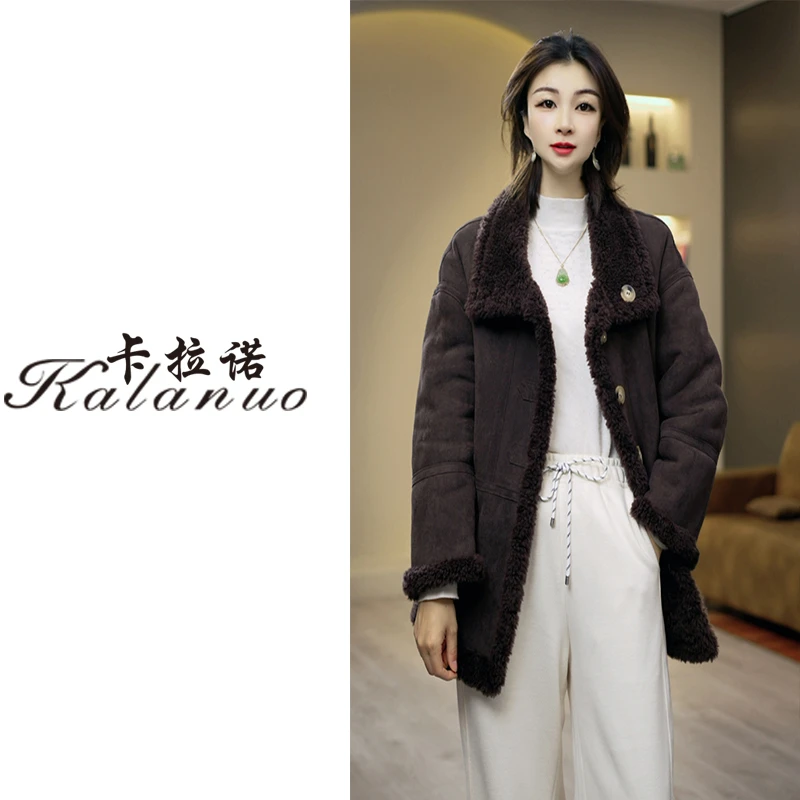 【卡拉诺】2024纯色翻领加厚绵羊毛秋冬双面厚外套88188