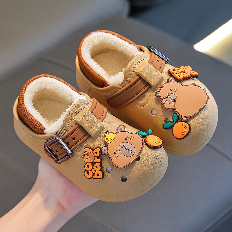 卡皮巴拉儿童博肯棉拖鞋包跟冬女童居家防滑保暖男童室内家用棉鞋