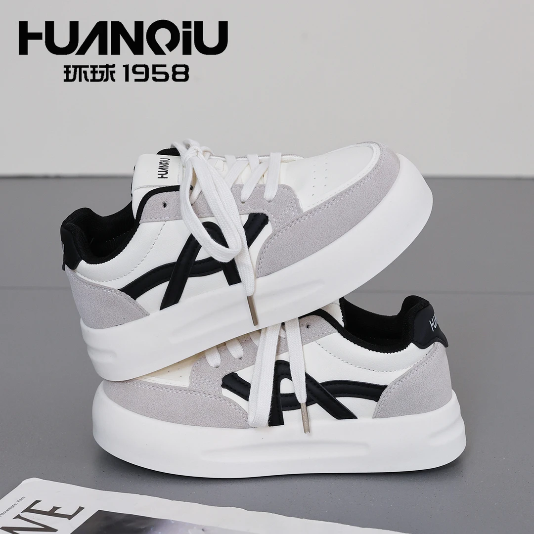 环球2025秋冬新款舒适轻便板鞋时尚休闲厚底拼色面包鞋潮流女鞋