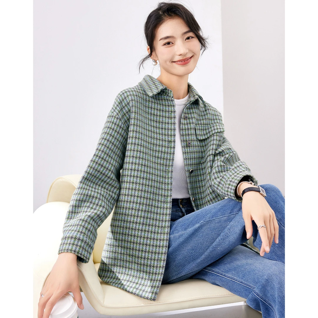 *复古格纹翻领外套通勤百搭日常2025年女新品M2933