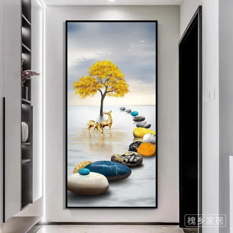 高级感玄关装饰自粘贴画壁纸轻奢现代简约入户客厅走廊过道墙贴画