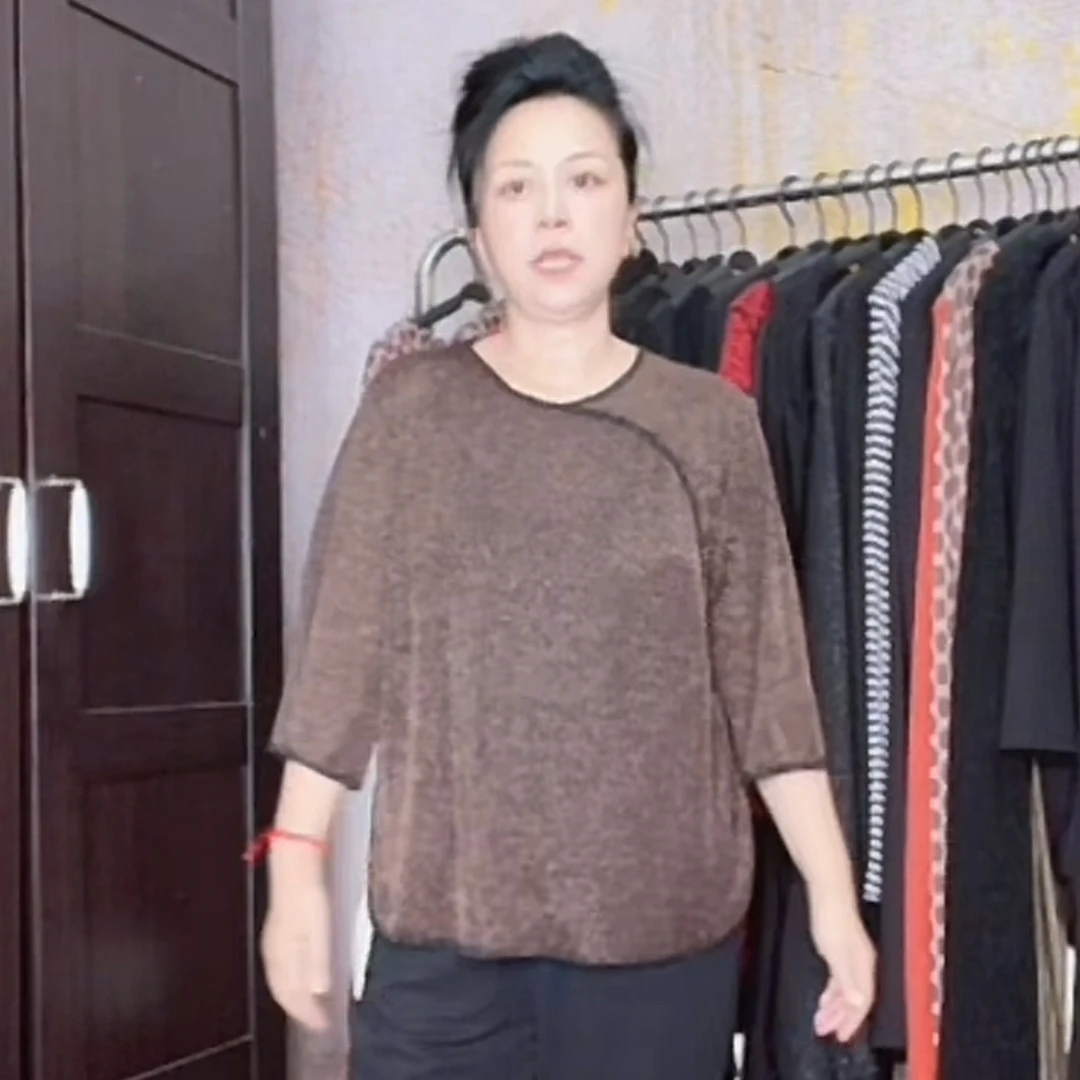 妙唐亮丝时尚大码新款弹力女士上衣6033橘金圈圈