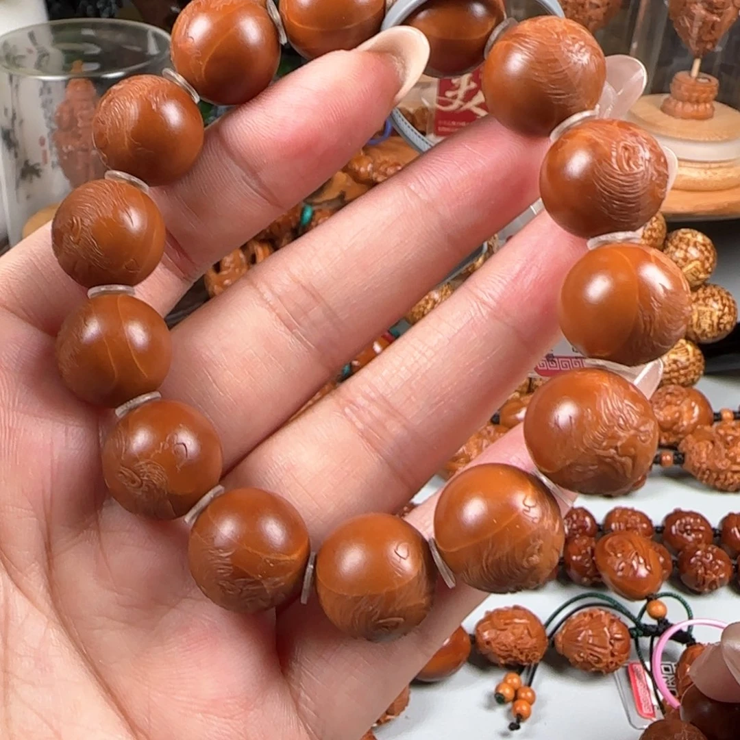 手串/手链橄榄核宽1.5小籽鸡血红老树铁核薄意雕钟馗