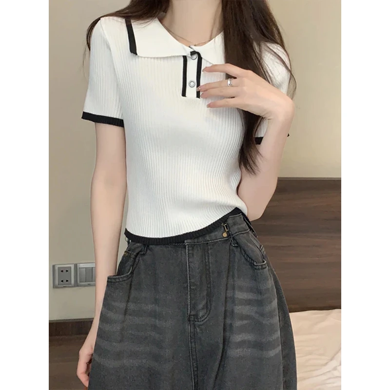 Moses Queen/魔西女王大码女装新款时尚POLO领短袖T恤显瘦上衣