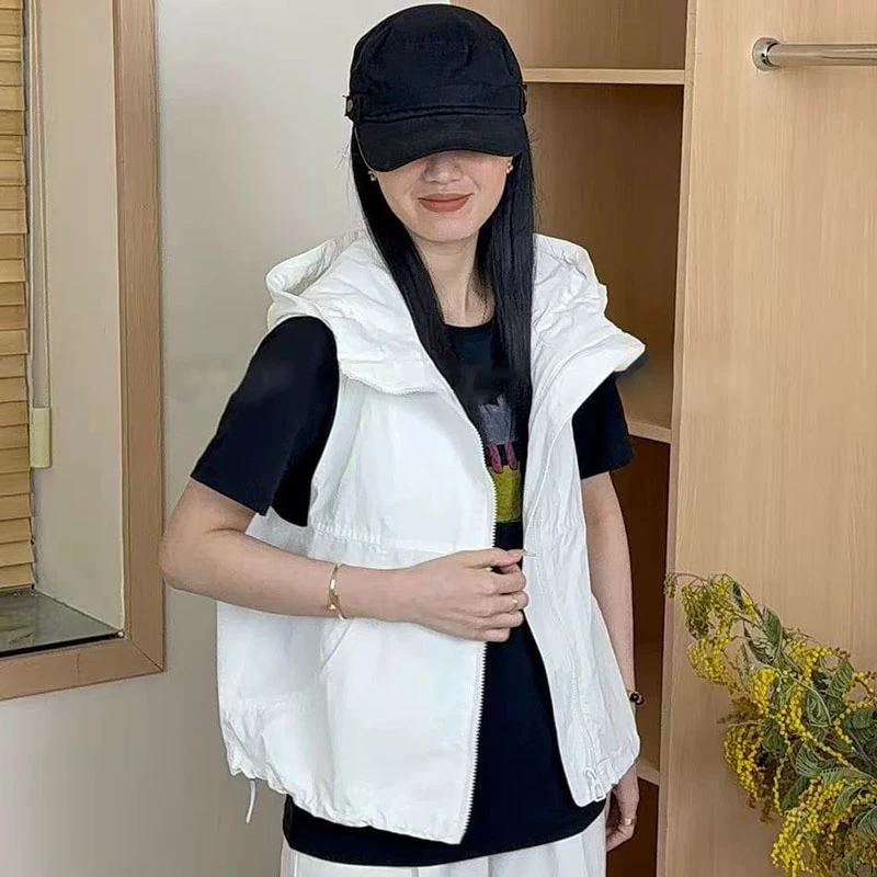 防晒背心薄款连帽马甲女春夏季2025新款无袖外穿马夹透气短款上衣