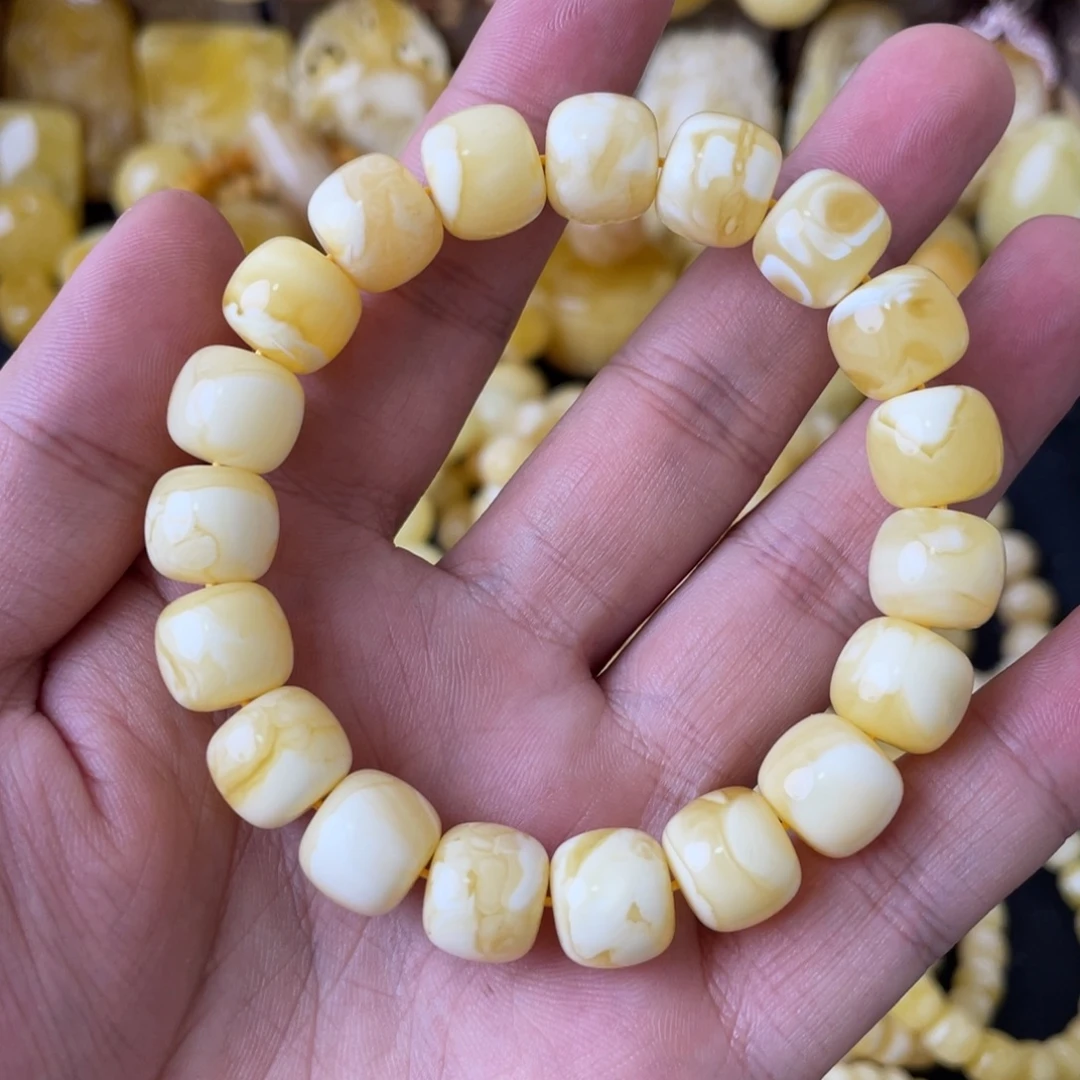 手串琥珀未镶嵌12+俄料浓蜡瓷白妖花精工老型手串