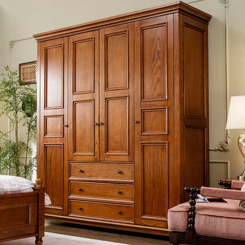方寸毫厘衣柜美式实木四门衣橱白蜡木复古家用卧室家具大衣柜子