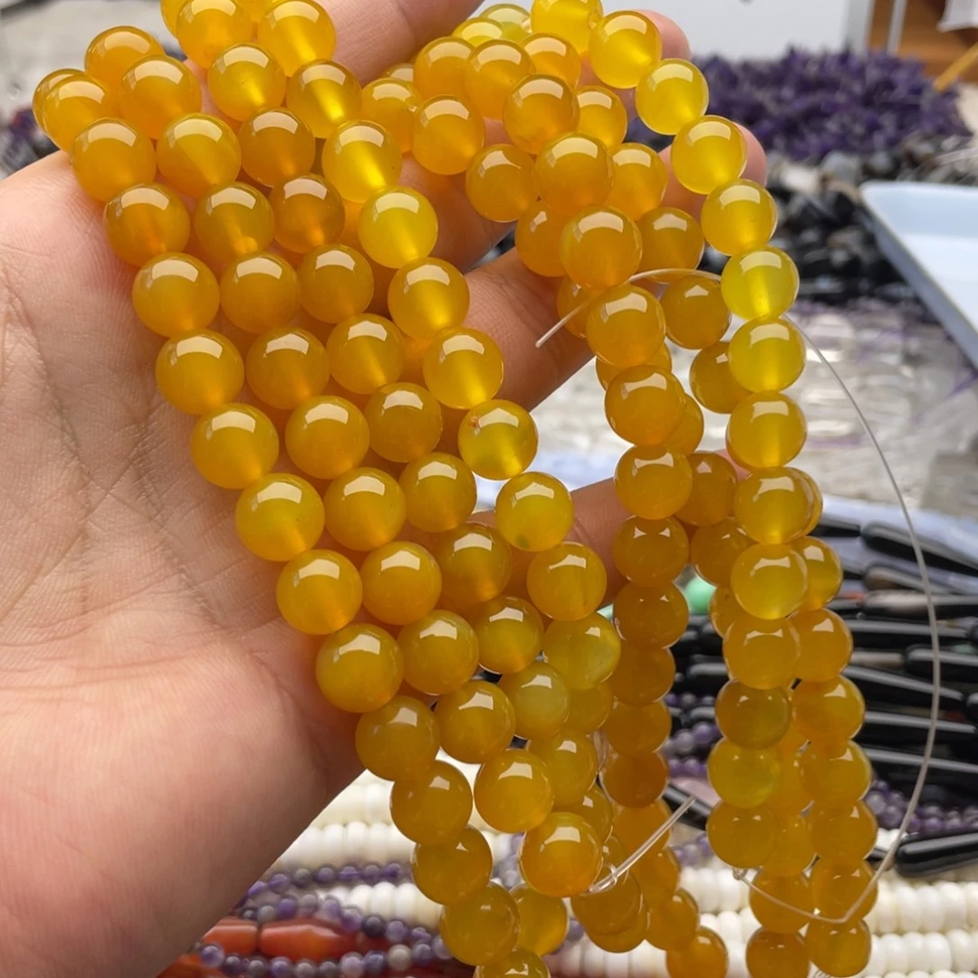 未镶嵌玛瑙/玉髓珠宝半成品一条装卡10mm黄玛瑙圆珠