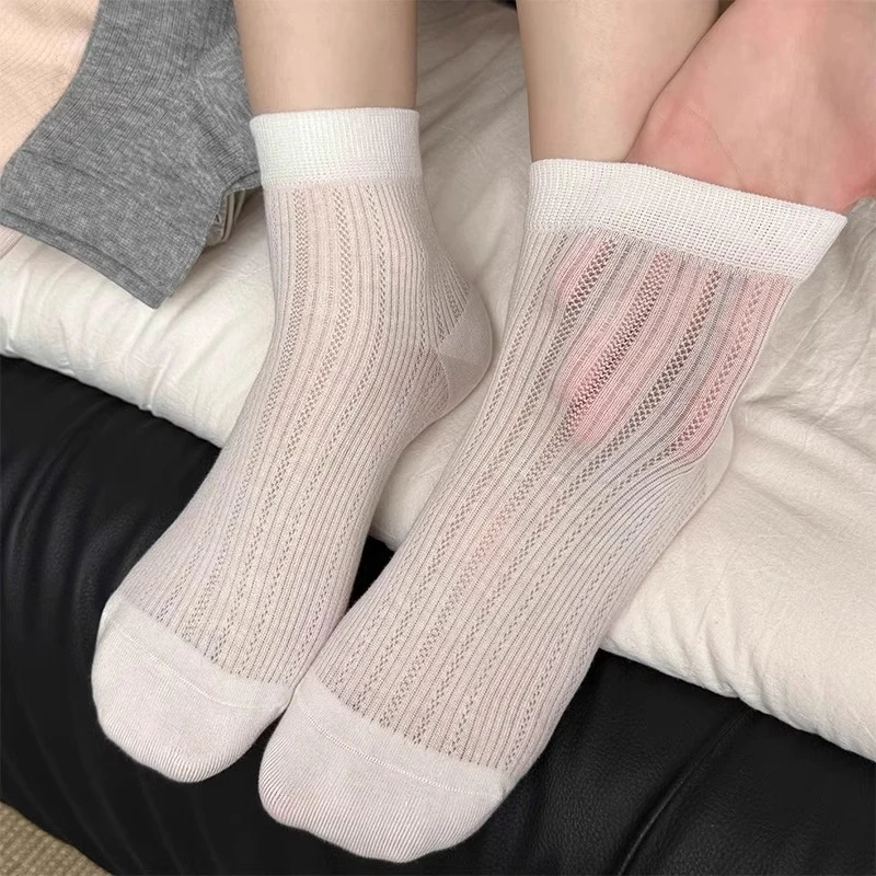 短袜子女夏季薄款网眼透气白色芭蕾风配小皮鞋夏天ins潮女士短筒