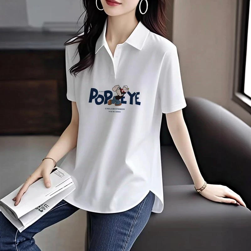 欧货POLO领纯棉白色短袖t恤女2025新款夏季宽松遮屁股打底衫上衣