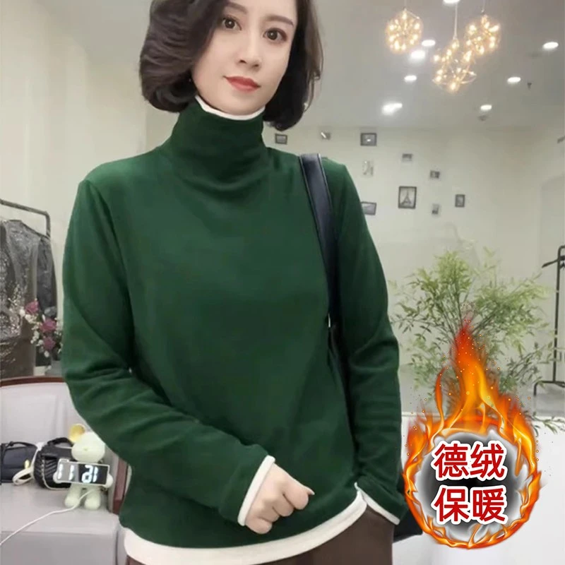 美式德绒拼色内搭假两件T恤女秋冬季新款复古别致上衣打底衫长袖