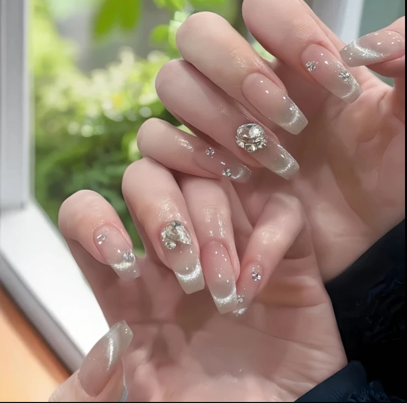 【爆闪猫眼】纯手工穿戴穿戴式光疗甲冰透渐变流行纯欲秋冬显白猫眼