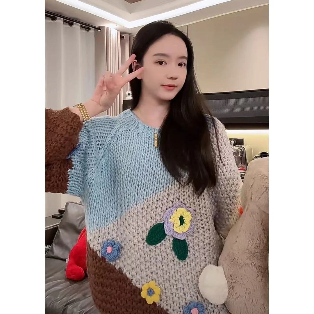 Zwinnie/詹维尼【手工钩花羊毛毛衣】圆领针织套头毛衣 WMZ202433