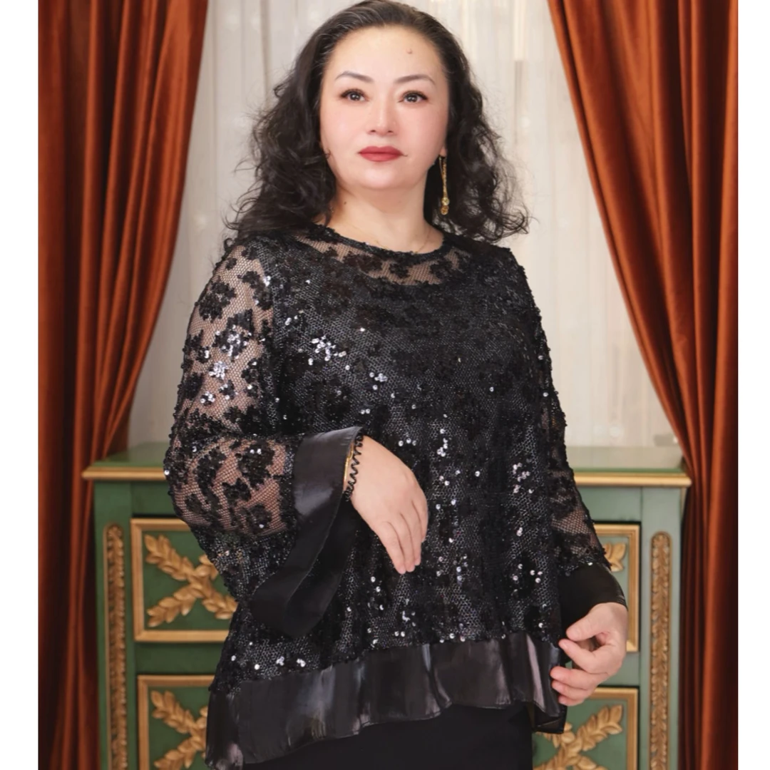 【皇后1】isilhanish ｜最新款显瘦网纱亮片时尚上衣9105