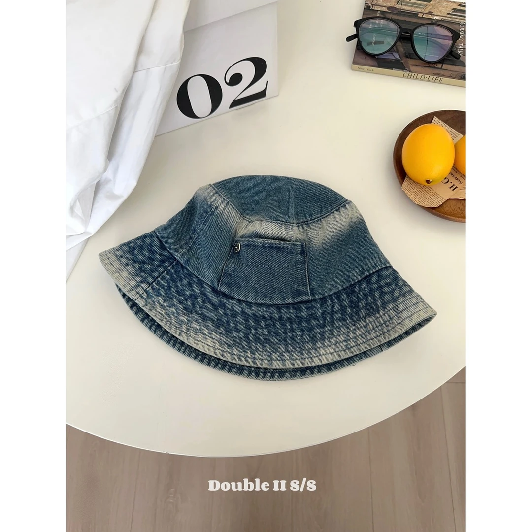 double i i 韩系春夏款口袋牛仔盆帽女遮阳防晒显脸小渔夫帽子
