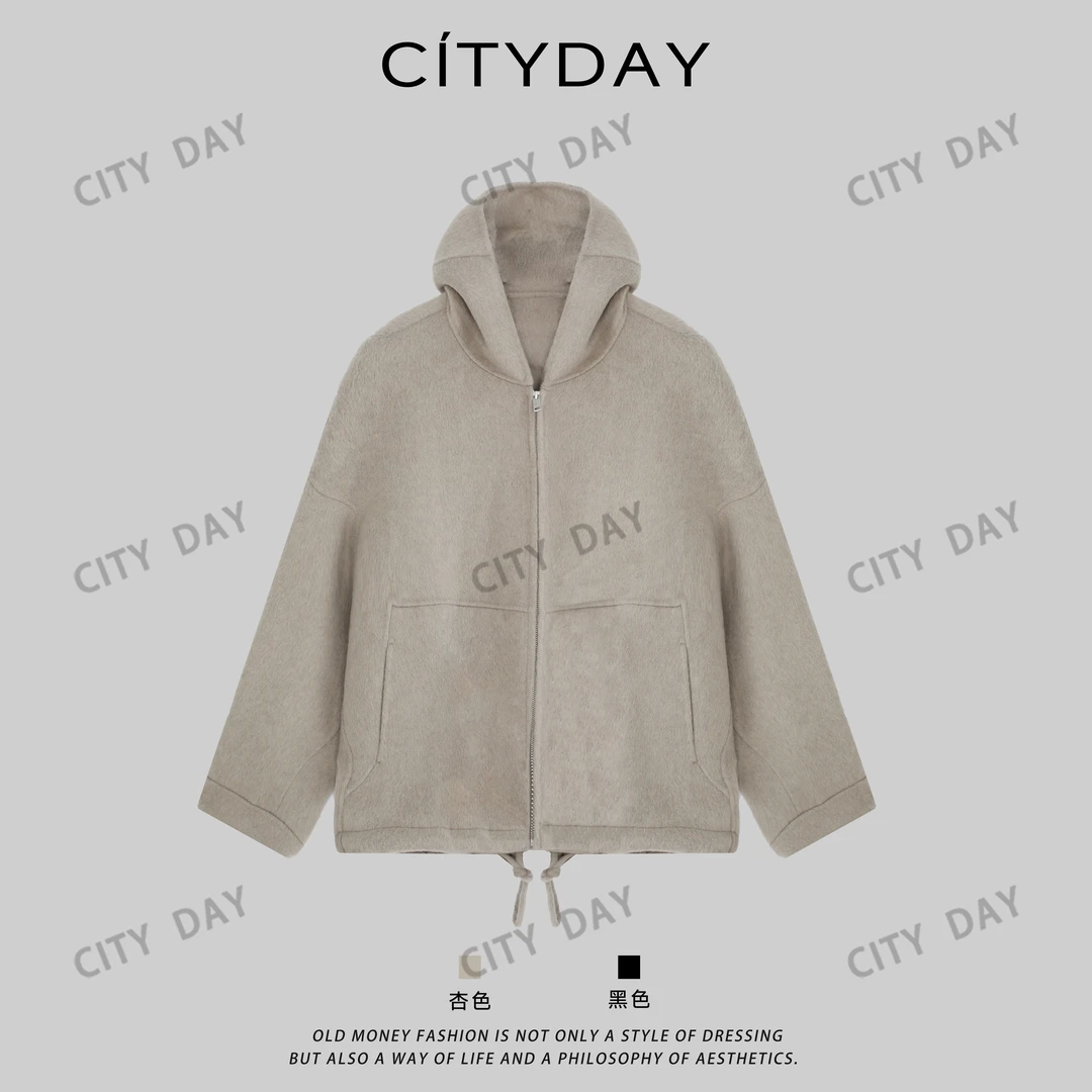 CityDay【楠哥】双面精纺羊毛连帽弯刀无性别夹克外套 106