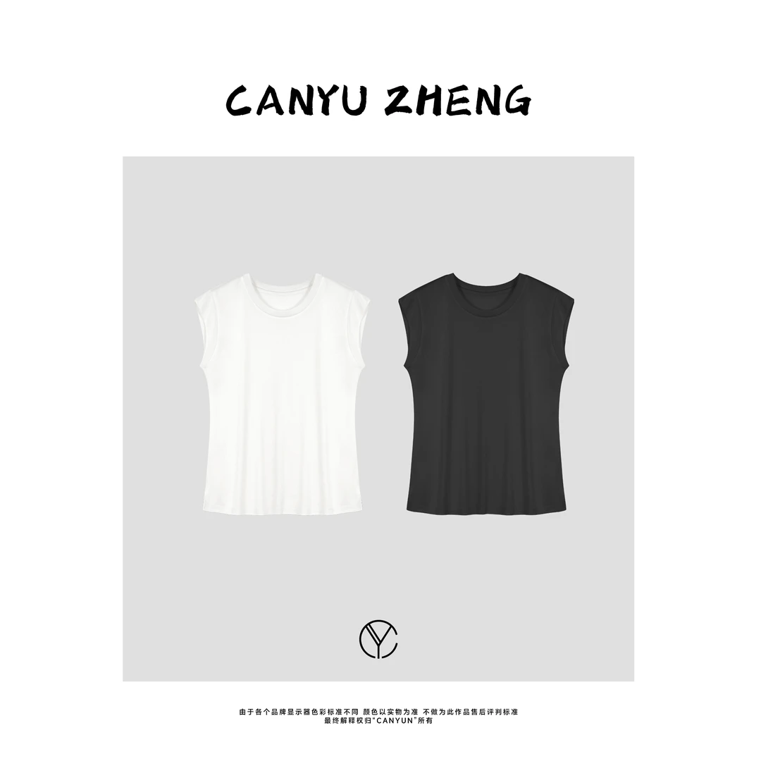 CANYU春夏 小飞袖 醋酸丝滑轻薄圆领上衣