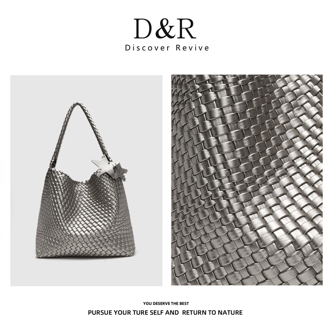 Discover Revive时尚百搭手工编织单肩腋下托特包E433-复古银