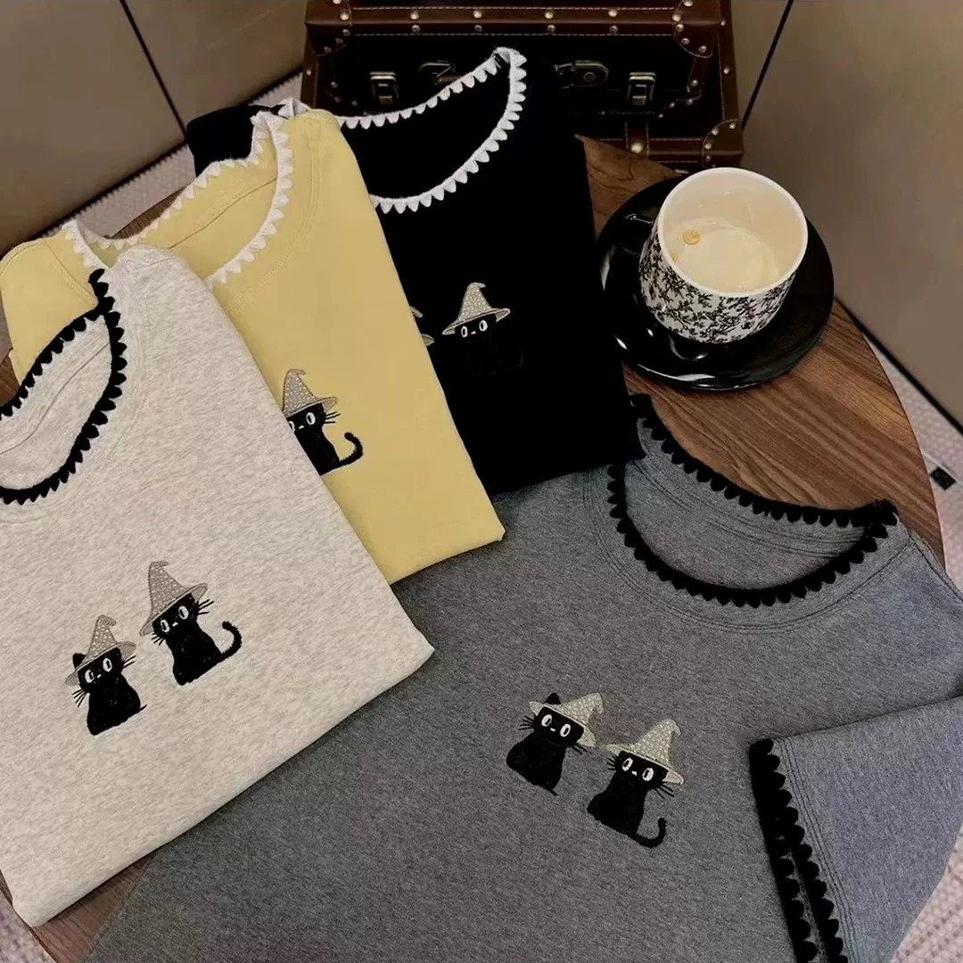 2025夏装新款大码女韩版时尚卡通猫咪印花短袖T恤7178