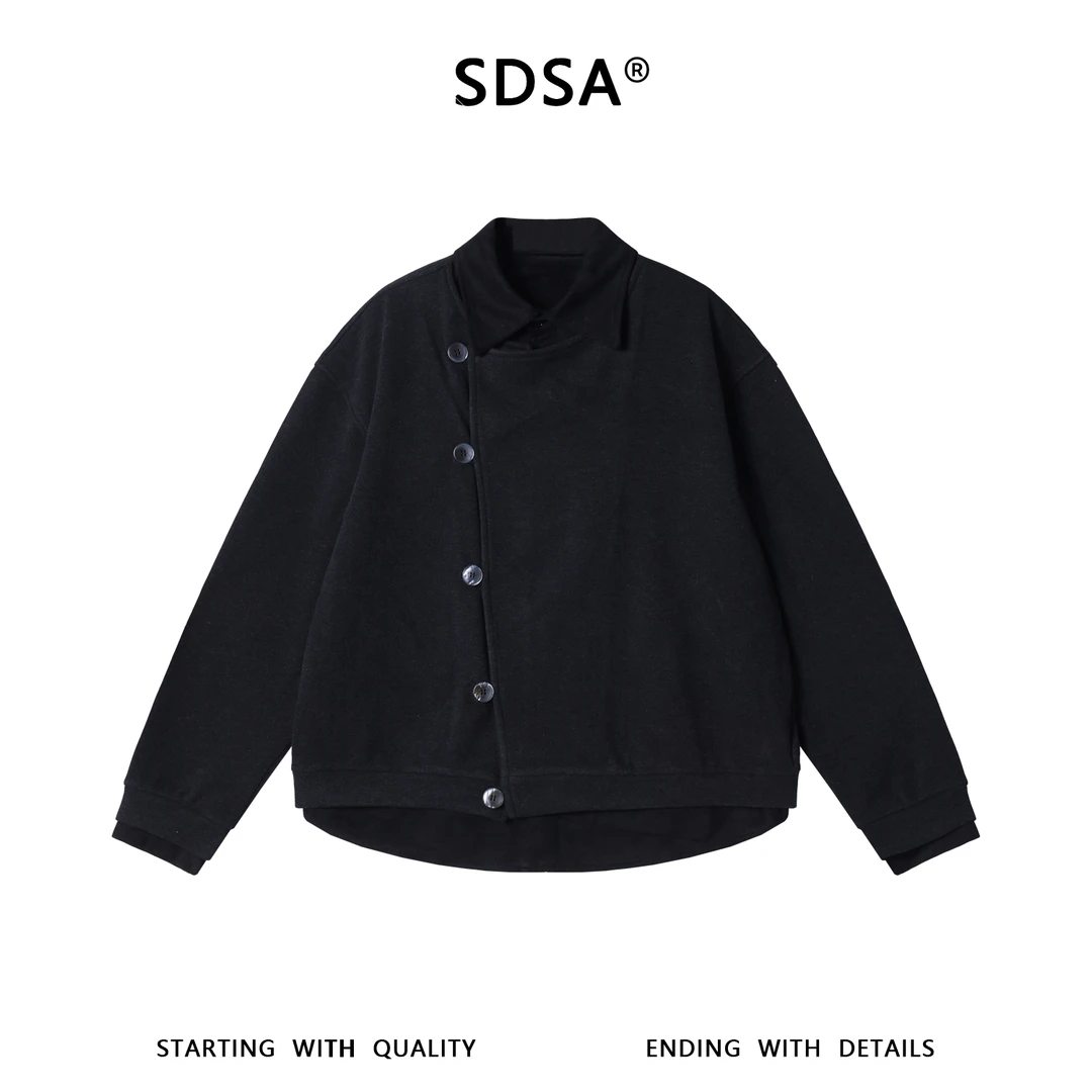 SDSA男士秋冬新款痞帅男装老钱潮牌简约假两件翻领卫衣百搭时尚