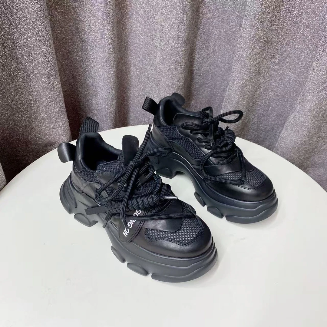 C8295  黑色  高端时尚老爹鞋女2025新款厚底休闲运动鞋