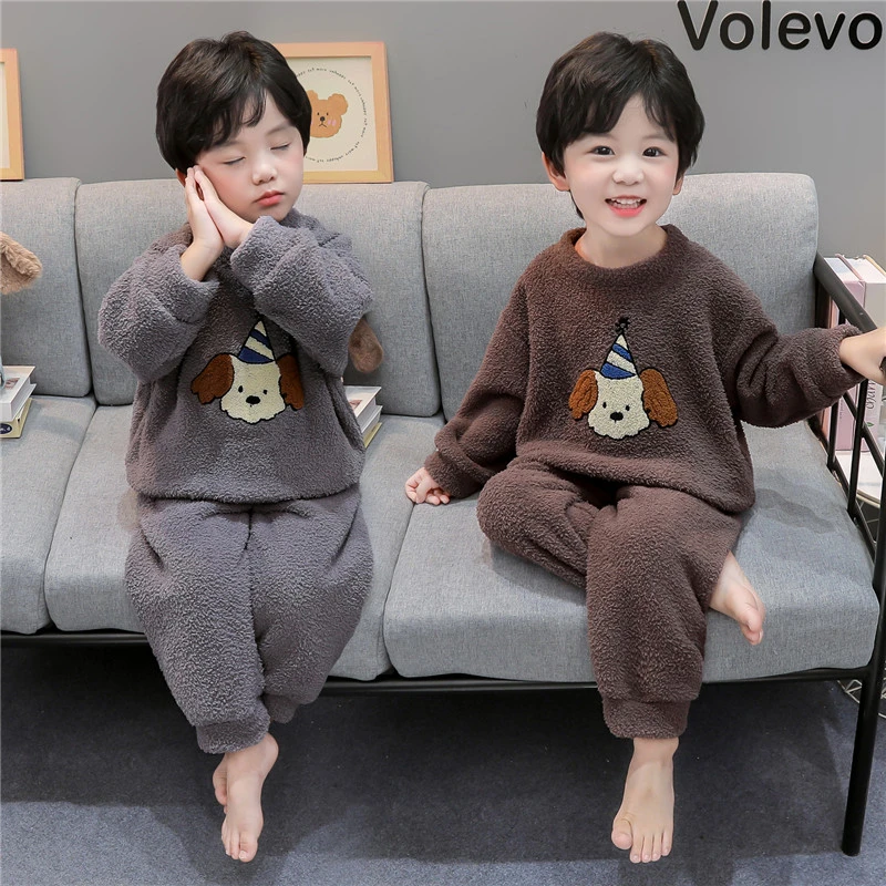男童睡衣秋冬款法兰绒2025新款男孩宝宝珊瑚绒冬季儿童家居服套装