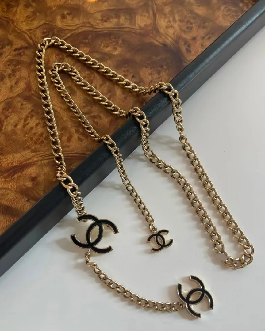 99新 Chanel/香奈儿 黑金珐琅双C扣长项链 腰链