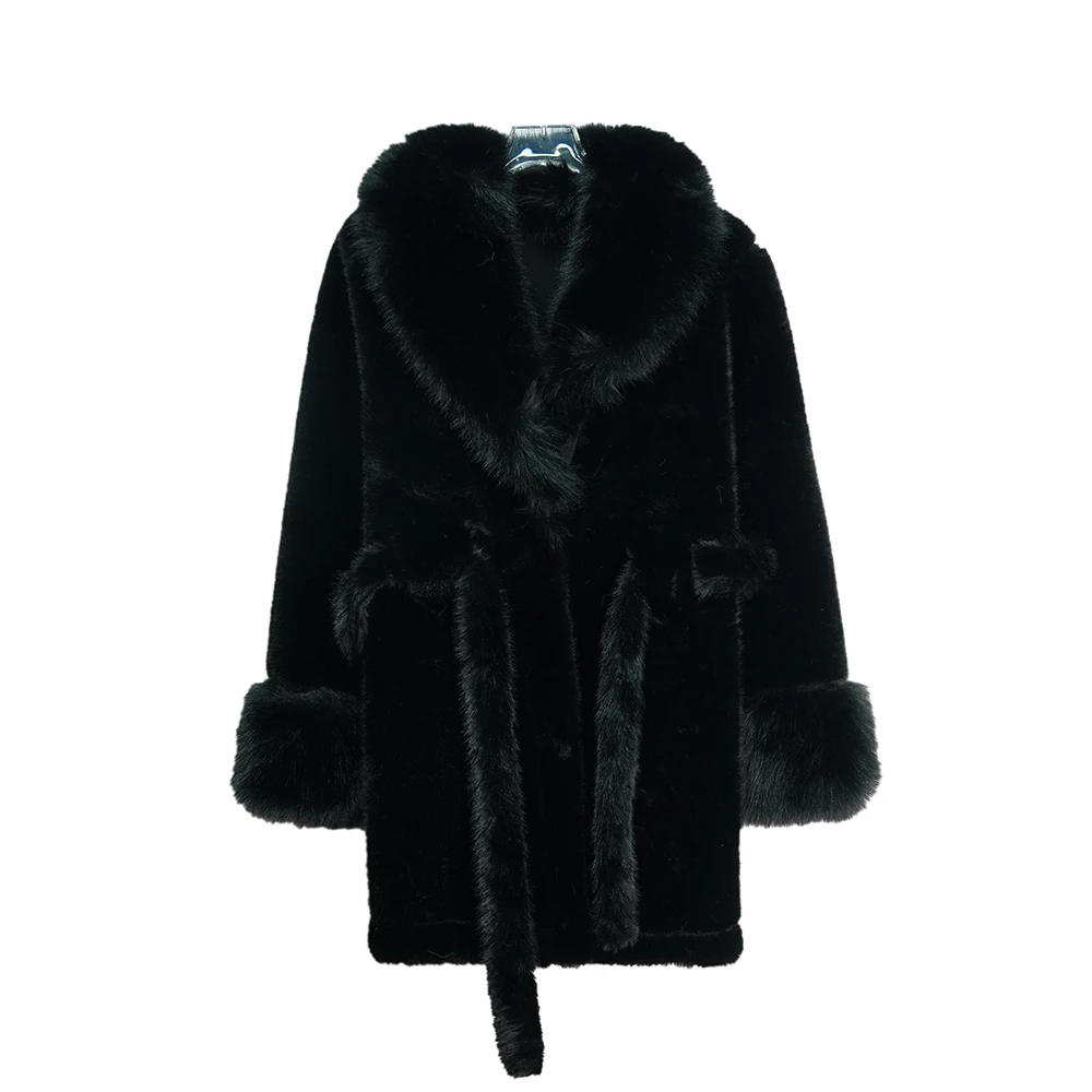 X24727【爆款】慵懒风大翻领高级感毛毛外套黑色系带小众名媛风3D