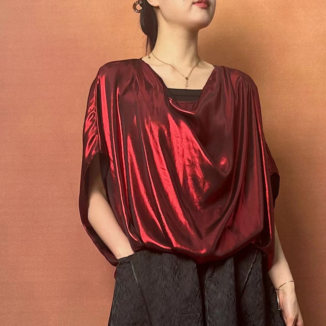 【大海轻奢】BF32559新款红色烫金堆堆领夏季百搭设计师款时尚上衣