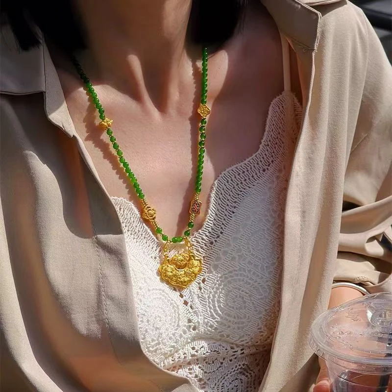 合金吊坠 新中式串珠平安锁轻奢国潮