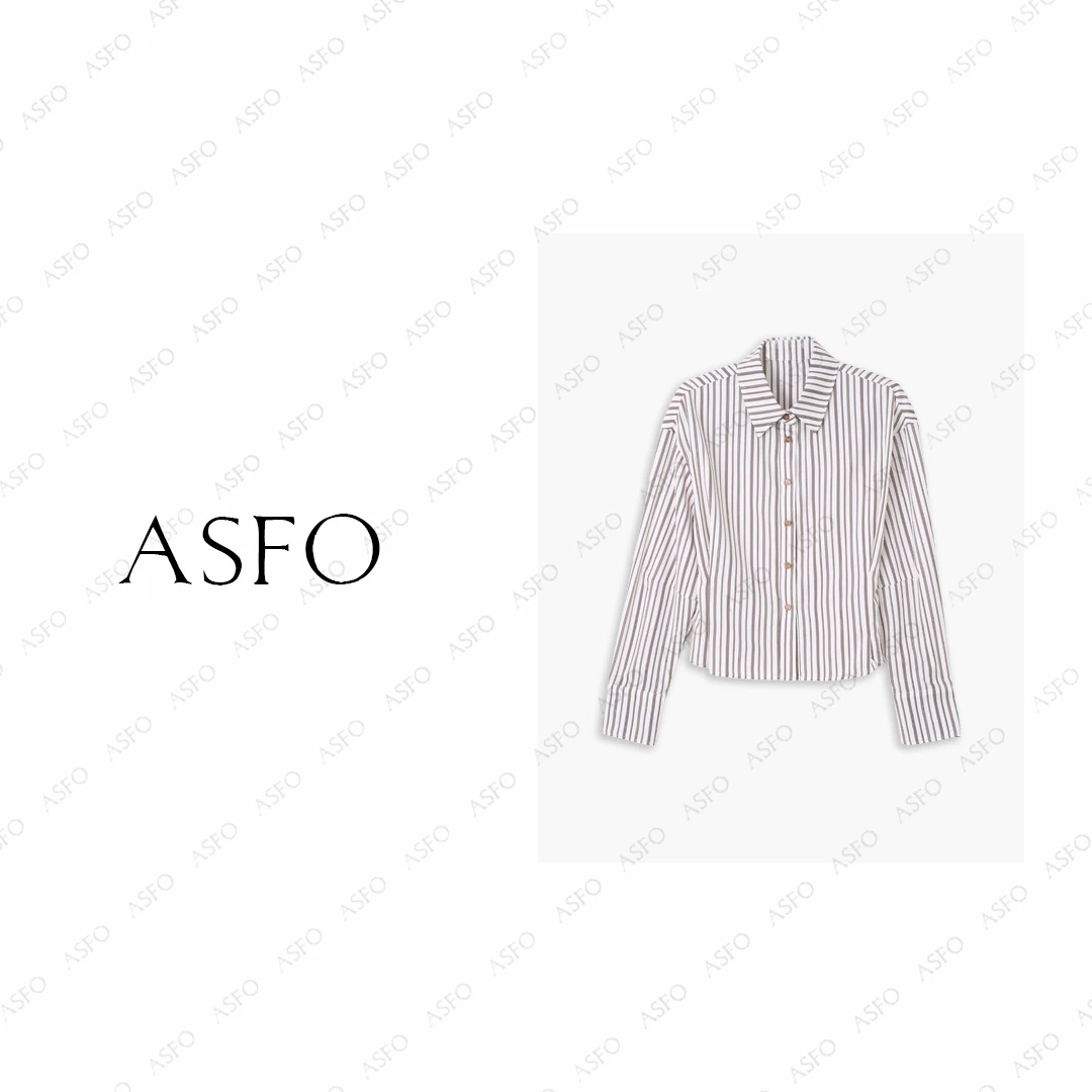 【AS流沙条】25新原创定制收腰百搭拼皮条纹衬衫AS25QCS00512