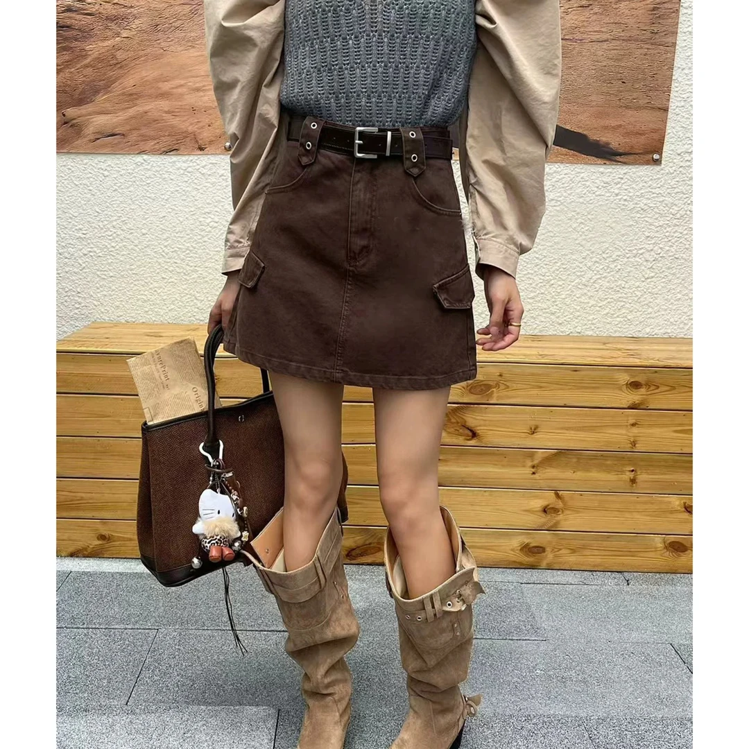 张智妍「工装裙」高腰短裙女2025秋季显瘦韩版百搭休闲半身裙